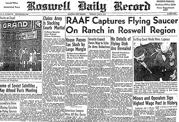 Roswell Daily Record first real report on flying saucer or UFO