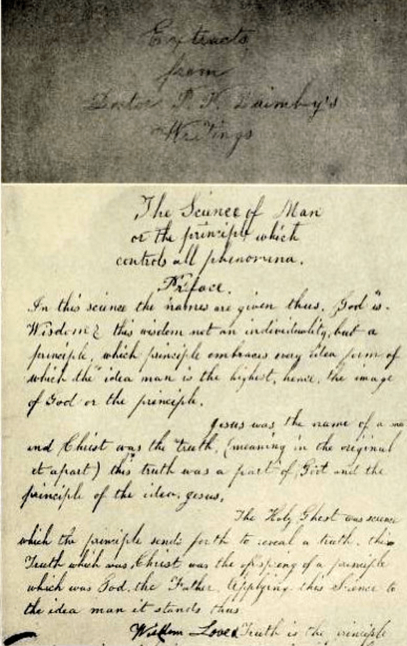 Manuscript given by Mary Baker Eddy to a student and attributed to Phineas Parkhurst Quimby 
